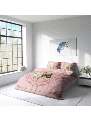 Monohome Damask Rose 3D Pamuk Saten Çift Kişilik Nevresim Takımı