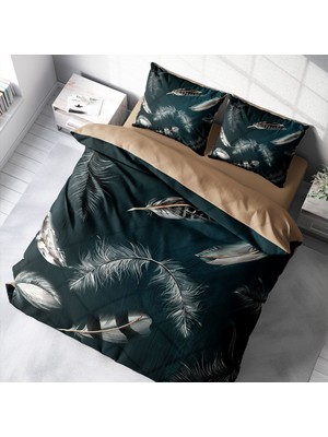 MonoHome Black Feather 3D Pamuk Saten Çift Kişilik Nevresim Takım