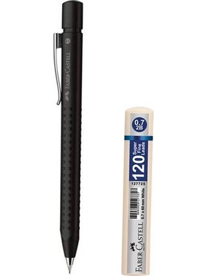 Faber-Castell Grip 2011 0.7 Buzlu Siyah Versatil Kalem + Faber-Castell Grip 120'li 0.7 Min Uç Beyaz