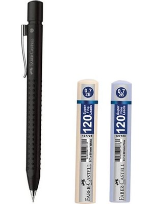 Faber-Castell Grip 2011 0.7 Buzlu Siyah Versatil Kalem + Faber-Castell Grip 120'li 0.7 Min Uç Beyaz + Mavi