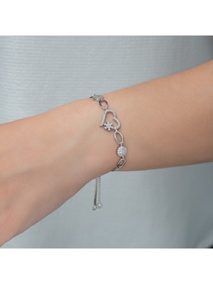 Nereze 925 Ayar Asansörlü Kalp Kartanesi Kadın Gümüş Bileklik