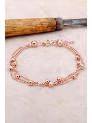 Sümer Telkari Dorika Üç Sıra Rose 925 Ayar Gümüş Bileklik 3381