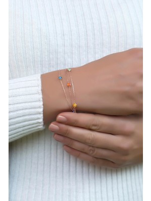 Sümer Telkari Rose Gümüş Renkli Nazar Boncuklu Bileklik 3297