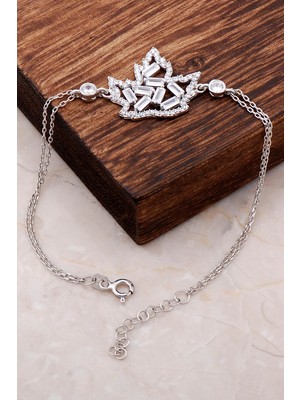 Sümer Telkari Çınar Ağacı Yaprağı Baget Taşlı Gümüş Bileklik 3389