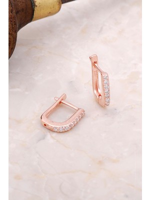 Sümer Telkari Rose Gümüş Taşlı Yarım Halka Küpe 4973