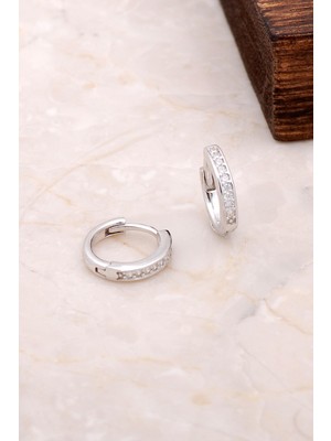 Sümer Telkari Zirkon Taşlı Mini Boy 12 mm Gümüş Halka Küpe 4970