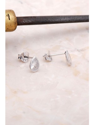 Sümer Telkari Zirkon Taşlı Tek Taş Gümüş Küpe 5023