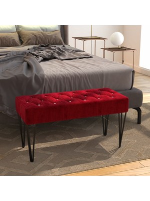 Tocco 9002 Irem Kapitoneli Bordo Metal Ayaklı Puf-BORDO