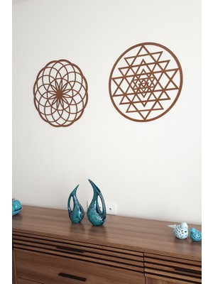 Hobicim Sri Yantra ve Torus 2'li Set Kahverengi Dekoratif Tablo