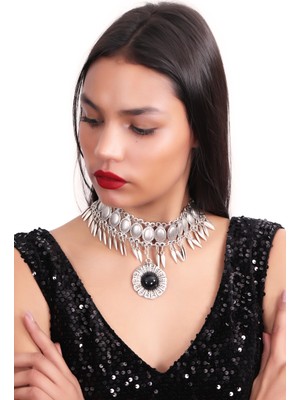 Labalaba Kadın Antik Gümüş  Kaplama Choker