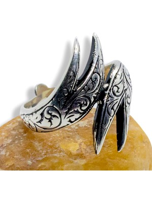 Osmanlı Gümüş Çift Zülfikarlı Erkek Gümüş Yüzük