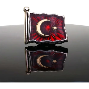 Osmanlı Gümüş Özel Seri Ayyıldız Bayrak Gümüş Rozet