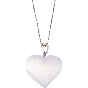 Sahi Aksesuar Kalp Modeli Doğal Selenit Taşı Kolye (Zincir Dahil)