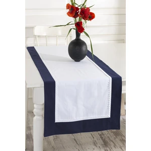 Ödel Home Beyaz Buldan Kteteni Lacivert Bordürlü Beyaz Dantelli Runner