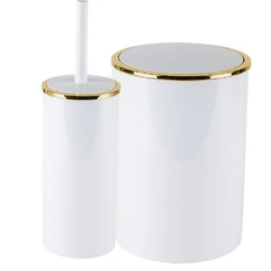 Lenox Çöp Kovası  Tuvalet Fırçası Beyaz Altın Çerçeveli