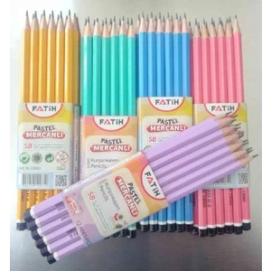 Köşeli Mercanlı Kurşun Kalem 12'li Pastel Renkler Yeşil Gövde