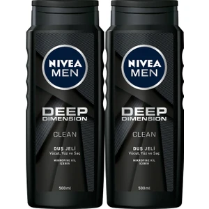 NIVEA Men Men Deep Dimension Duş Jeli, 500 ml x2 Adet,Saç,Yüz ve Vücut için