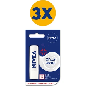 NIVEA Dudak Bakım Kremi Med Repair x3 Adet,Doğal Yağlar ile 24 Saat Nemlendirme,SPF15 Güneş Koruyucu