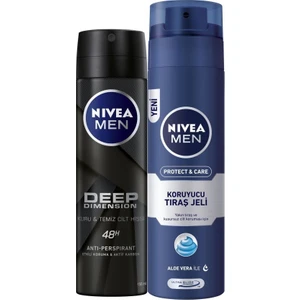 Men Deep Dimension Erkek Sprey Deodorant 150 ml + Nivea Men Protect&Care Koruyucu Tıraş Jeli 200 ml