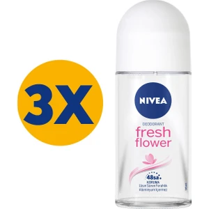 NIVEA Kadın Roll On Deodorant Fresh Flower 48 Saat Koruma 50 ml x3 Adet ,Taze Çiçek Kokusu