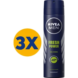 NIVEA Men Erkek Sprey Deodorant Fresh Power 150 ml x3 Adet,Ter ve Ter Kokusuna Karşı 48 Saat Deodorant Koruması