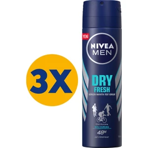 Men Erkek Sprey Deodorant Dry Fresh 150 ml x3 Adet, 72 Saat Anti-perspirant Koruma