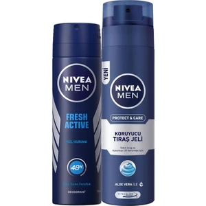 Men Fresh Active Erkek Sprey Deodorant 150 ml + Nivea Men Protect&Care Koruyucu Tıraş Jeli 200 ml