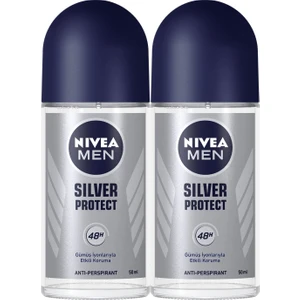 NIVEA MEN Erkek Roll-On Deodorant Silver Protect  50 ml x2 Adet,Gümüş İyonlarıyla 48 Saat Koruma