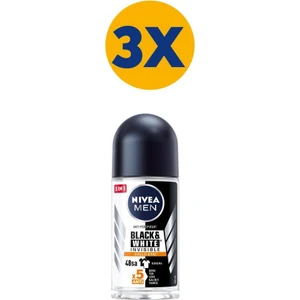 NIVEA Men Black & White Invisible Güçlü Etki Erkek Roll On Deodorant 50 ml x3 Adet,48 Saat Anti-perspirant Koruma