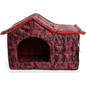 La Vista  Çatılı Kedi Köpek Evi Kırmızı Kamuflaj Desenli
