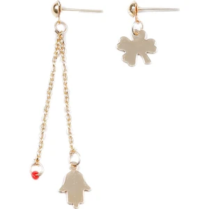 Kadın Kırmızı Kum Boncuk & Charm Detaylı Çoklu Küpe