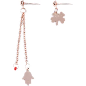 Kadın Kırmızı Kum Boncuk & Charm Detaylı Çoklu Küpe
