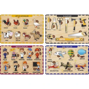 4 Adet Ahşap Bul Tak Eğitici Yapboz Puzzle Seti 1