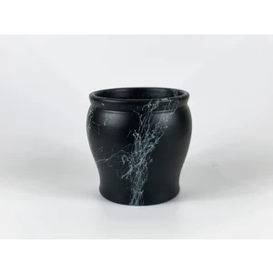 Turkuaz Mermer Desenli Siyah Saksı 15 cm