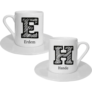 Hediye Rengi Isme Özel 2'li Fincan Seti -Çizgili Harf