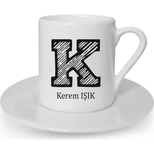 Hediye Rengi Isme Özel  Fincan Seti-Çizgili Harf