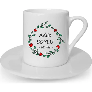 Hediye Rengi Isme Özel Kırmızı Kapli Çerçeveli Kahve Fincanı