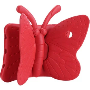 Apple iPad 5. Nesil 9.7 2017 Kılıf Kelebekli Standlı Silikon Tablet Kılıfı + Dokunmatik Kalem Kırmızı