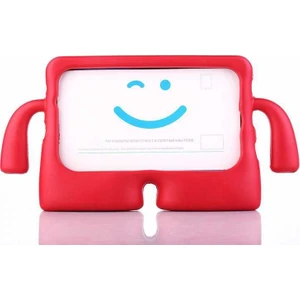 Apple iPad 7. Nesil 10.2 Kılıf Emoji Standlı Silikon Tablet Kılıfı + Dokunmatik Kalem Kırmızı