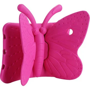 Apple iPad 7. Nesil 10.2 Kılıf Kelebekli Standlı Silikon Tablet Kılıfı + Dokunmatik Kalem Koyu Pembe