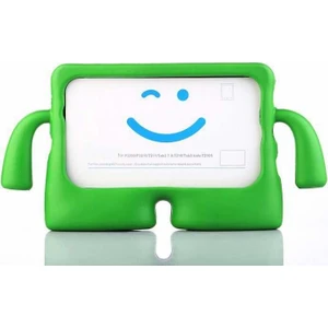 Samsung Galaxy Tab 3 Lite T-110 T113 Kılıf Emoji Standlı Silikon Tablet Kılıfı + Dokunmatik Kalem Yeşil