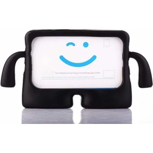 Samsung Galaxy Tab 3 Lite T-110 T113 Kılıf Emoji Standlı Silikon Tablet Kılıfı + Dokunmatik Kalem Siyah