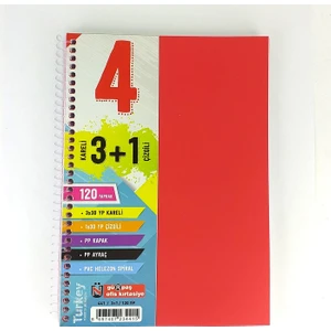 120 Yaprak 3 Kareli + 1 Çizgili Spiralli Defter Pembe