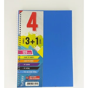 120 Yaprak 3 Kareli + 1 Çizgili Spiralli Defter Siyah