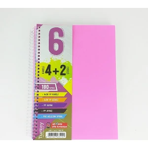 4 Kareli + 2 Çizgili Ayraçlı Defter 180 Yaprak Pembe