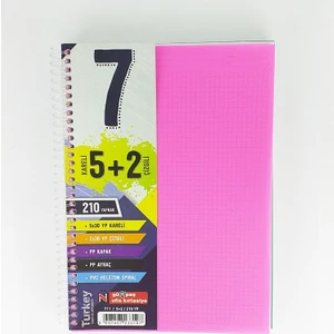 5 Kareli + 2 Çizgili Ayraçlı Defter 210 Yaprak Pembe
