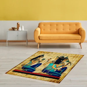 Bona Fortuna Antik Mısır Kleopatra Desenli Dijital Baskı Yıkanabilir Modern Salon Halı ve Yolluk