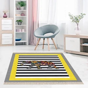 Bona Fortuna Fil Desenli Etnik Dijital Baskı Yıkanabilir Modern Salon Filli Halı ve Yolluk (Sarı)