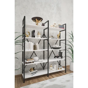 Wood House  Ilayda Geniş Raflı Kitaplık  Beyaz