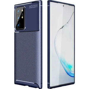 Tekno Grup Samsung Galaxy Note 20 Ultra Kılıf Karbon Desenli Lux Negro Silikon Lacivert + Tam Kaplayan 3D Cam Ekran Koruyucu